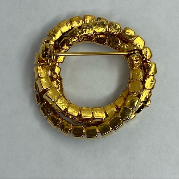 Vintage Rafaelian Rhinestone American Flag With Wreath Brooch Set Patriotic - Picture 4 of 14